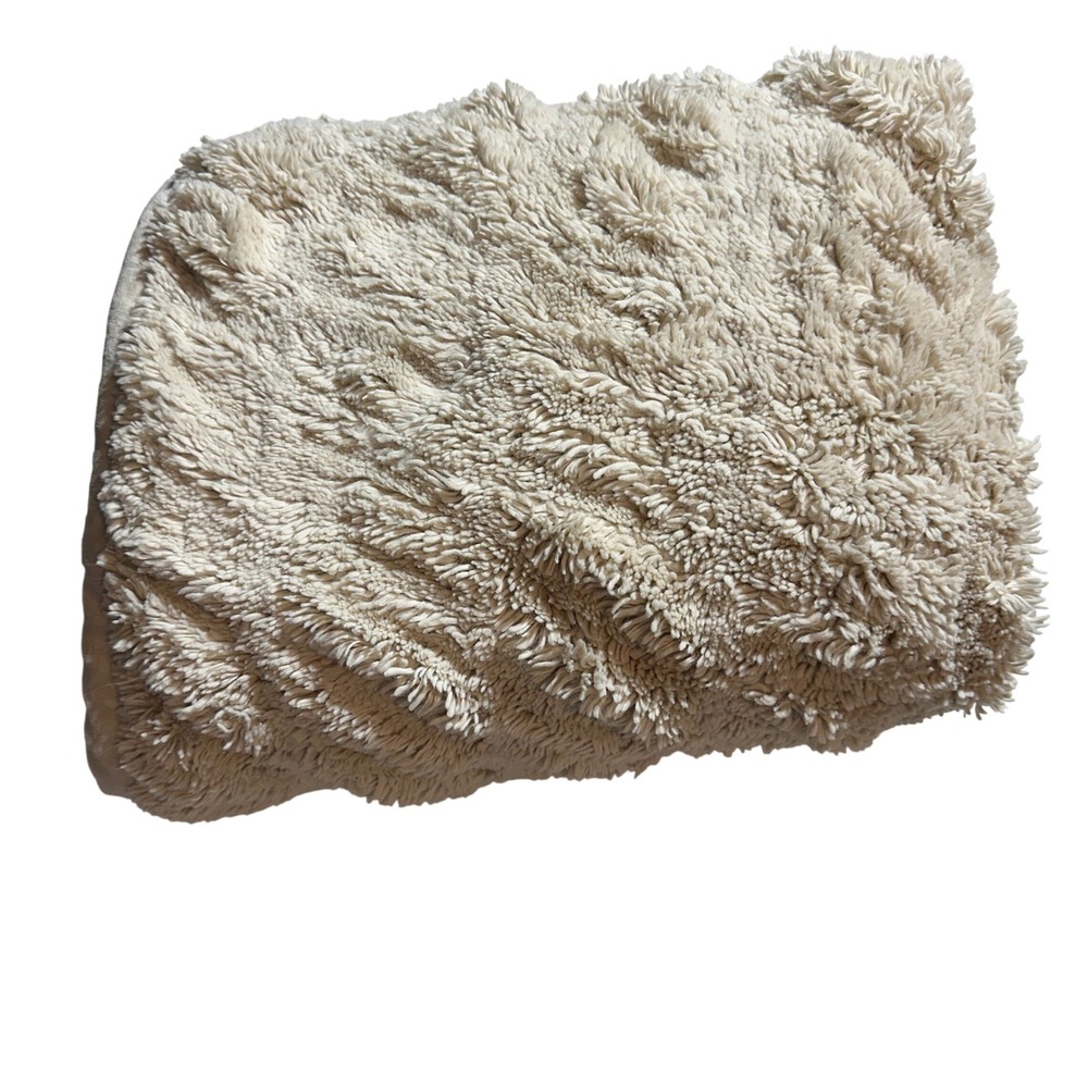 Pottery Barn Faux Fur Throw Blanket 50x60 Ivory Cream Shaggy Weighted Soft Cozy